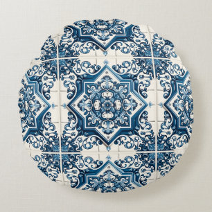 Coussins Ronds Carrelage méditerranéen, Portugais, Azulejo, Majol