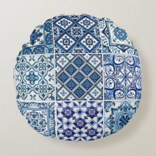 Coussins Ronds Carrelage méditerranéen, Portugais, Azulejo, Majol