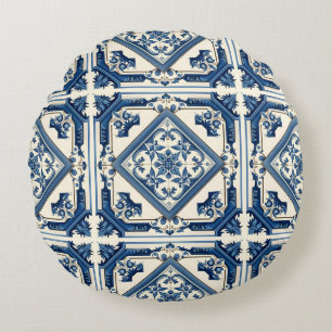 Coussins Ronds Carrelage méditerranéen, Portugais, Azulejo, Majol