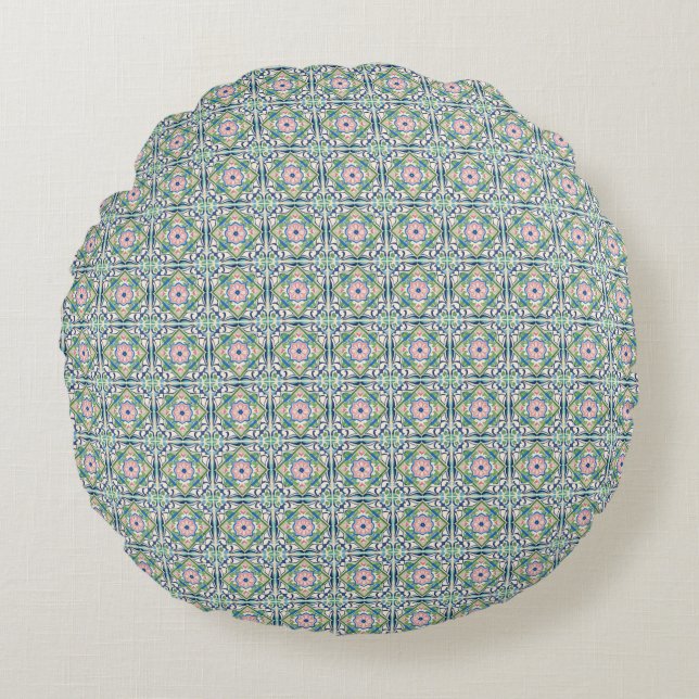 Coussins Ronds Carrelage rose et bleu (Devant)