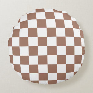 Coussins Ronds Carrés à damier marron blanc géométrique rétro