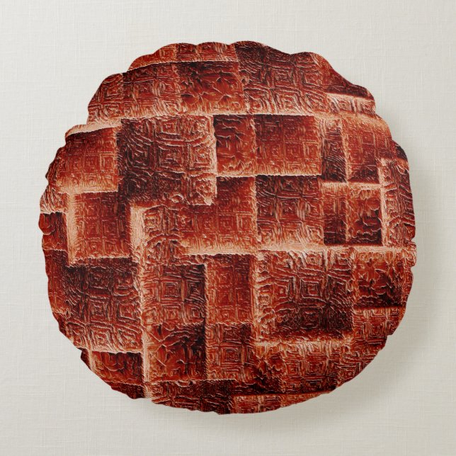 Coussins Ronds Carrés avec texture murale rouge foncé et clair (Devant)
