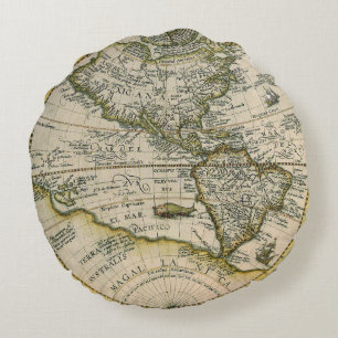 Coussins Ronds Carte Ancienne, 1596, America Sive Novus Orbis