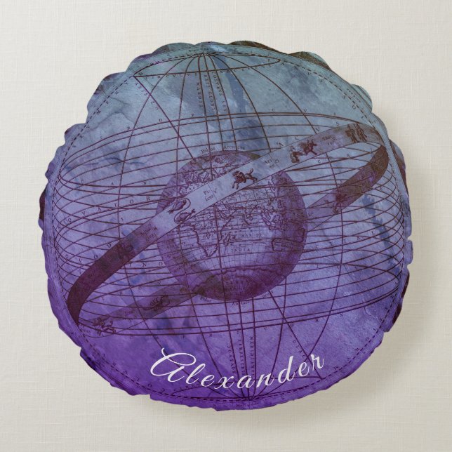 Coussins Ronds Carte Celestiale Personalisée Violet Océan Bleu (Devant)