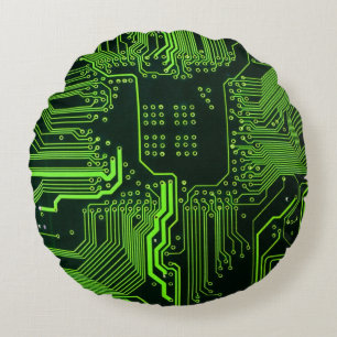Coussins Ronds Carte cool de circuit informatique verte
