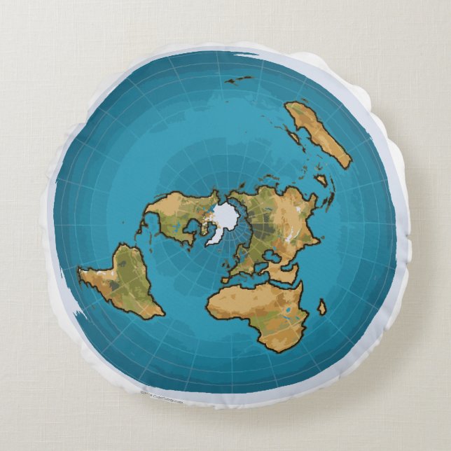 Coussins Ronds Carte de la Terre plate (Devant)