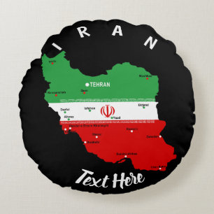Coussins Ronds Carte de l'Iran avec drapeau et emblème