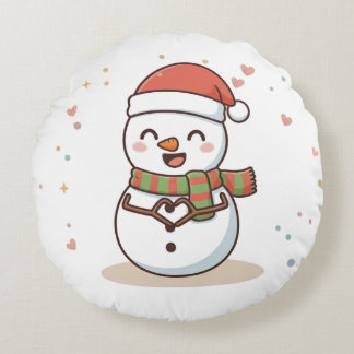 Coussins Ronds Carte de Noël bonhomme de neige cool