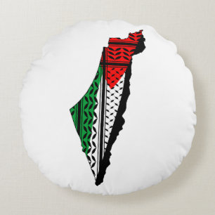 Coussins Ronds Carte de Palestine avec drapeau et Motif Keffiyeg