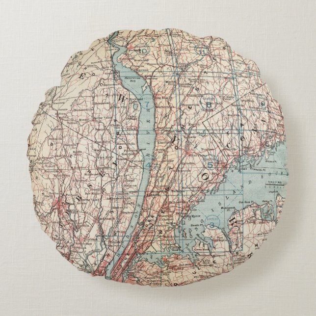 Coussins Ronds Carte du comté de Westchester, New York (Devant)