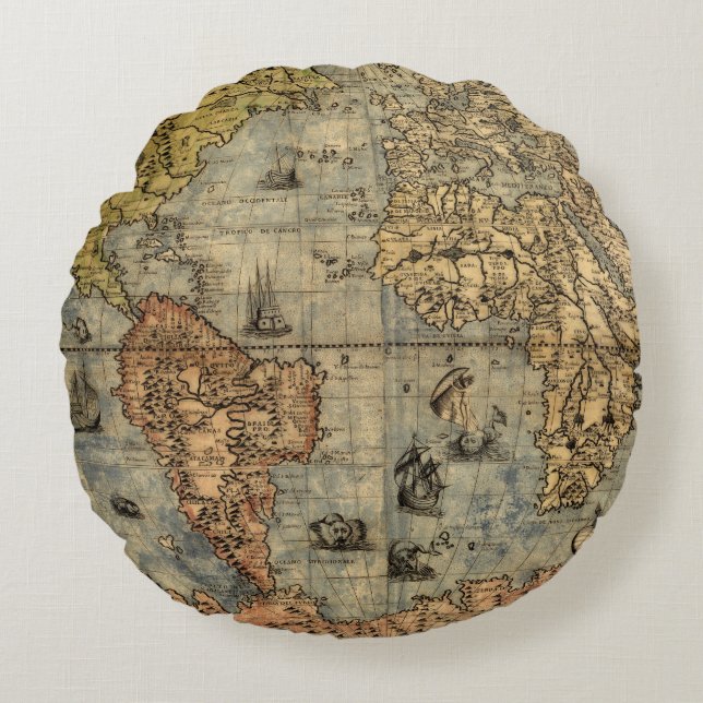 Coussins Ronds Carte du monde Forlani Antiquev 1565 Renaissance (Devant)