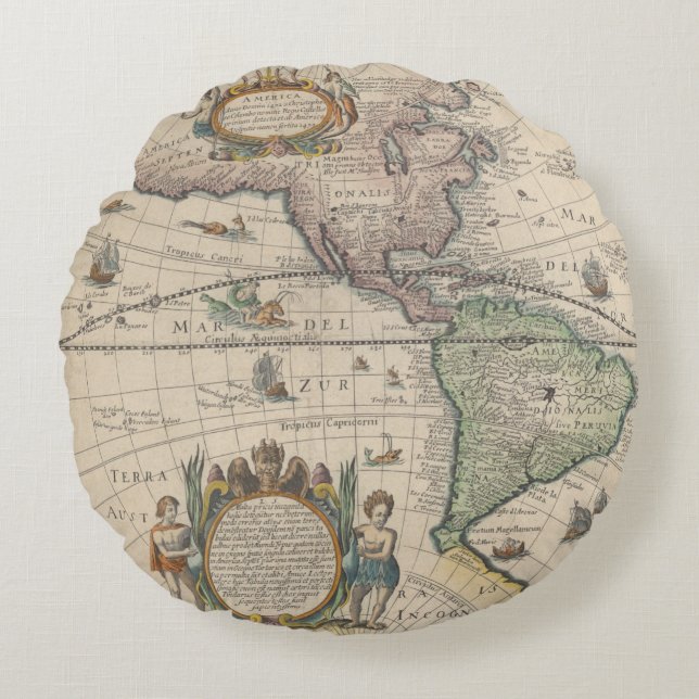 Coussins Ronds Carte du monde vintage (Devant)