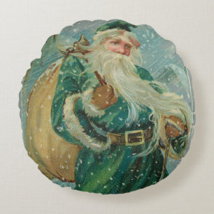 Coussins Ronds Cartes de vœux de Noël-Retro Père Noël