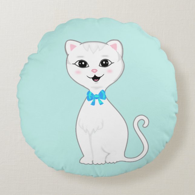 Coussins Ronds Carton de chat blanc mignon (Devant)