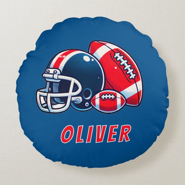 Coussins Ronds Casque de balle de football Caricature Birthday Bo (Devant)