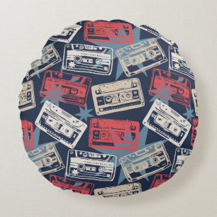 Coussins Ronds Cassettes Vielles Musique Vintage sans couture