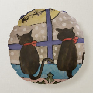 Coussins Ronds Cat noir Noir Cat Cushion rond