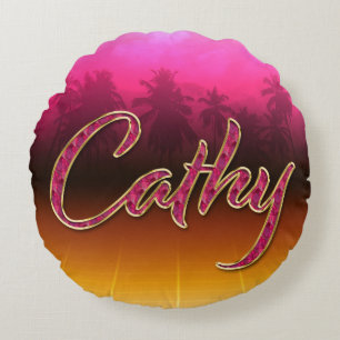 Coussins Ronds Cathy Prénom Golden Pink Oreillers