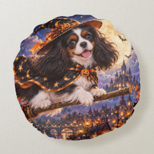 Coussins Ronds Cavalier King Charles Spaniel Halloween Sorcière C