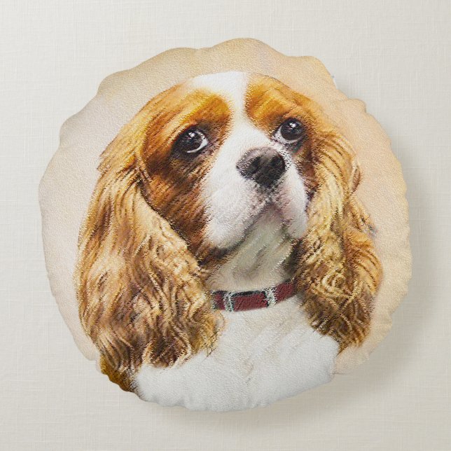 Coussins Ronds Cavalier King Charles Spaniel Peinture originale (Dos)
