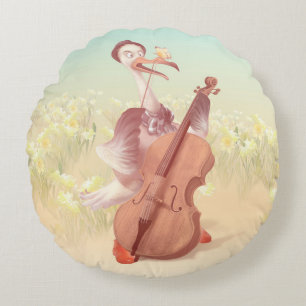 Coussins Ronds Cello Cigogne : Animal de musique classique en jau