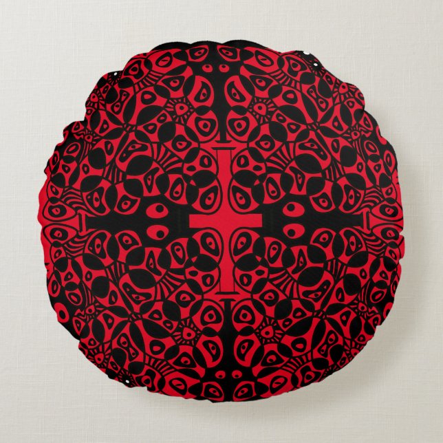 Coussins Ronds Cellules de Valentine Similaires Noir Rouge (Devant)