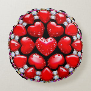 Coussins Ronds Cercle de Bijoux Cœur Rouge