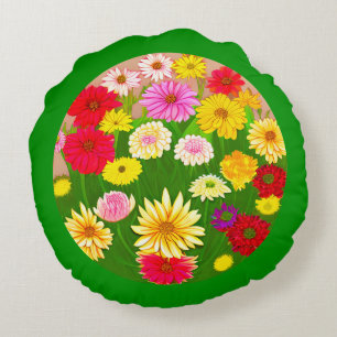 Coussins Ronds Cercle de fleurs sauvages, rouge et jaune