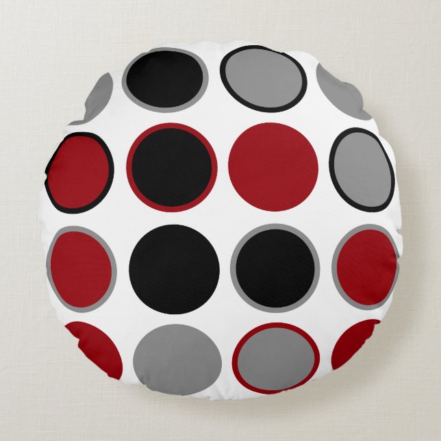 Coussins Ronds Cercles rouges, noirs et gris (Devant)