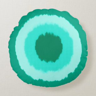 Coussins Ronds Cercles tribaux modernes de batik - turquoise et a