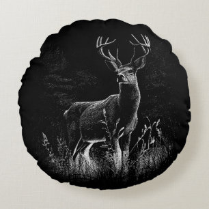 Coussins Ronds Cerf aux bois encadrés par champ et arbre