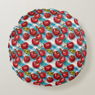 Coussins Ronds Cerise mignonne et Motif bleu plaid