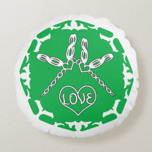 Coussins Ronds Chakra du Cœur Vert "Amour" Libellules Fond Blanc