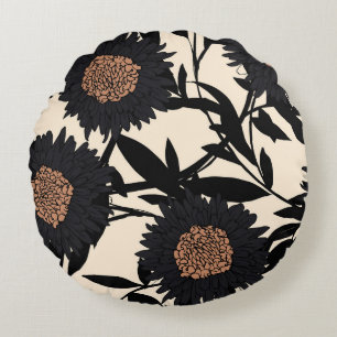 Coussins Ronds Chamomille noire, gerbera : arrière - plan crème.