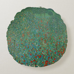 Coussins Ronds Champ de coquelicots par Gustav Klimt, Art Nouveau