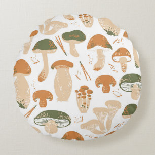 Coussins Ronds Champignons comestibles Linocut Motif Vintage
