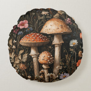 Coussins Ronds Champignons Whimsical et Botanique Fleur sauvage