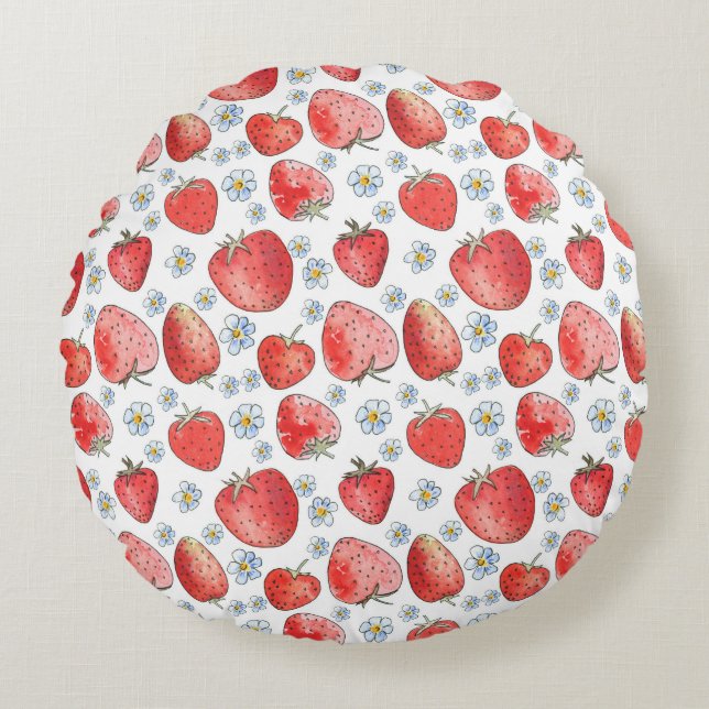 Coussins Ronds Champs de fraises : Fraîcheur d'été (Devant)