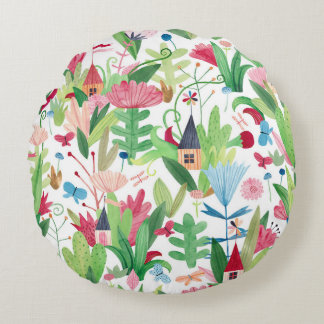 Coussins Ronds Champs floraux : Aquarelle Maisons Motif