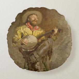 Coussins Ronds Chanter Espagnol Cowboy à Banjo jouer à la chanson