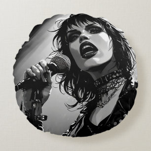 Coussins Ronds Chanteuse goth punk de style BD BW 50s