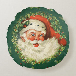Coussins Ronds Charmant Noël Rétro Vintage Jovial Père Noël