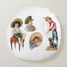 Coussins Ronds Charming Victorian Children and Dog Collector