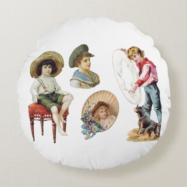 Coussins Ronds Charming Victorian Children and Dog Collector (Devant)