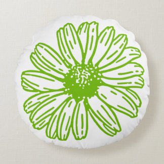 Coussins Ronds Chartreuse Green Daisy Print, Hippie Flower Print