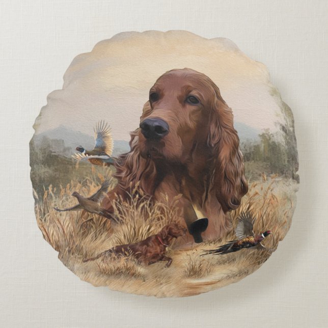 Coussins Ronds Chasse de Setter irlandais faisan, Art (Devant)