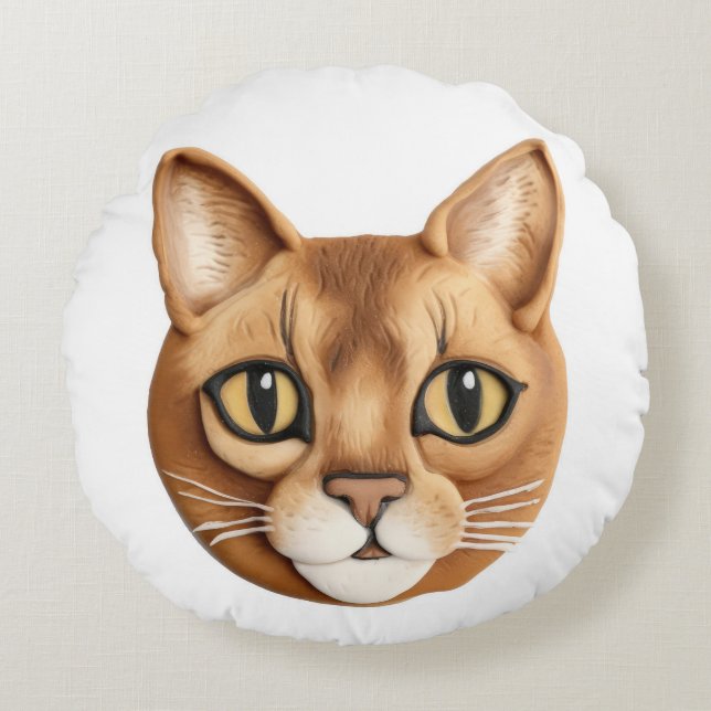 Coussins Ronds Chat abyssinien 3D inspiré (Devant)