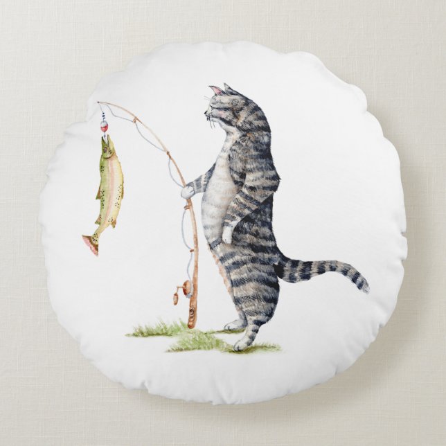 Coussins Ronds Chat avec poisson (Devant)