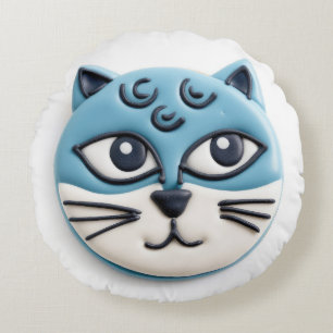 Coussins Ronds Chat Bleu Oriental Inspiré 3D