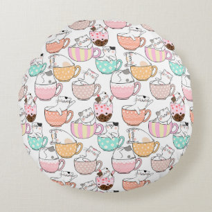 Coussins Ronds Chat dans une tasse Design motif 01 w